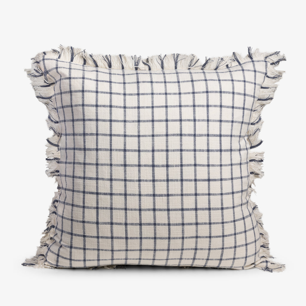 Checked Cotton Fringed Cushion Cover 50x50cm Front