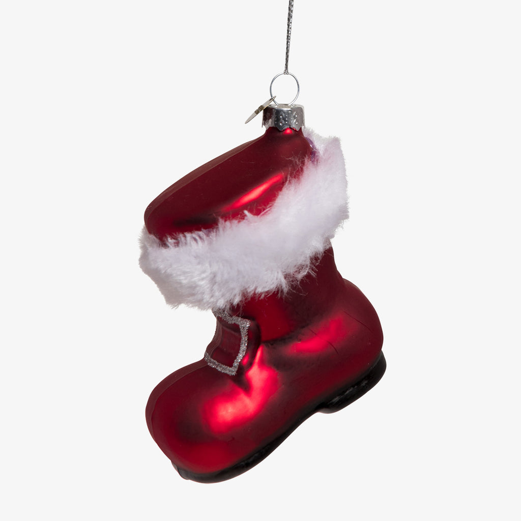 Christmas Boot Glass Ornament Red