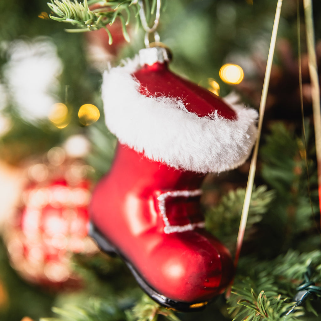 Christmas Boot Glass Ornament Red Styled