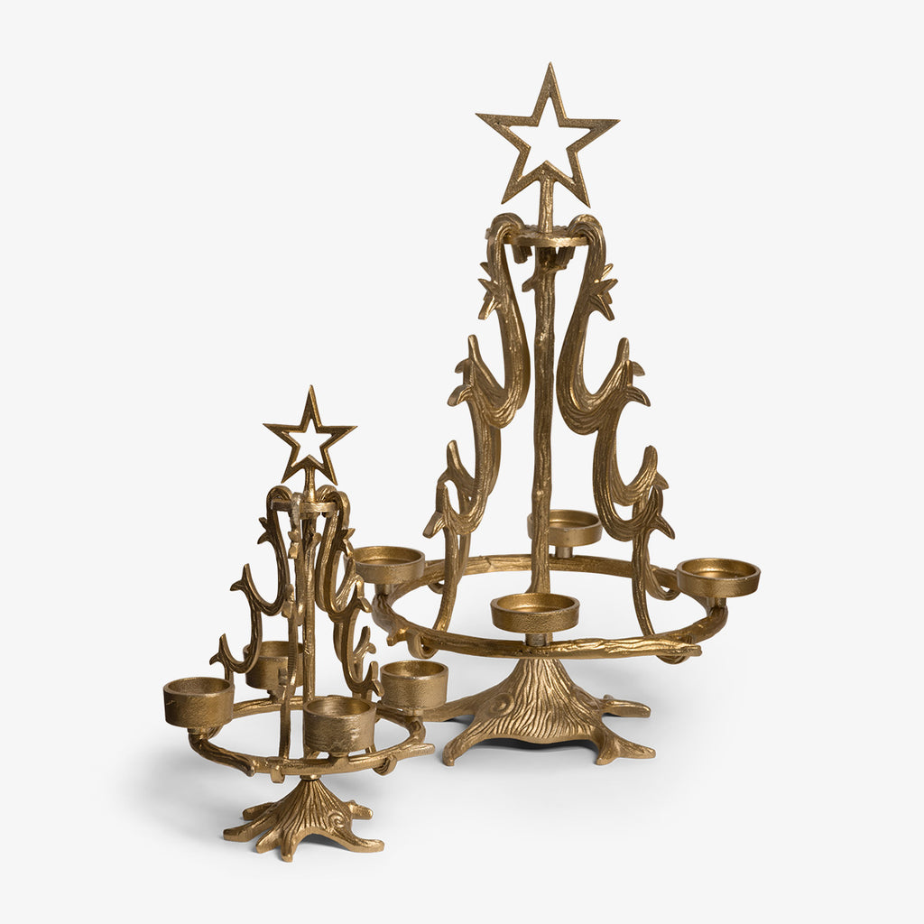 Christmas Tree Tea Light Holders Gold Grouped