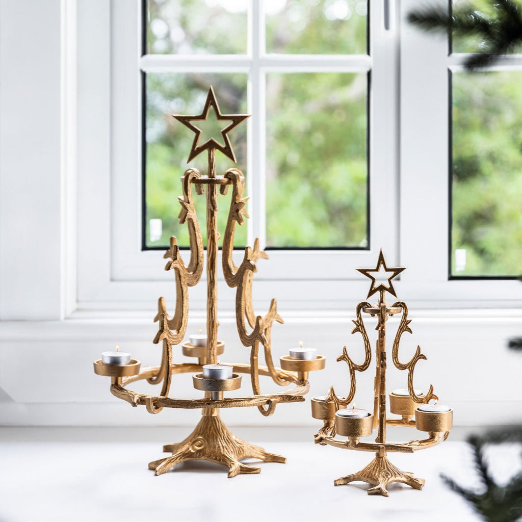 Christmas Tree Tea Light Holders Gold Styled