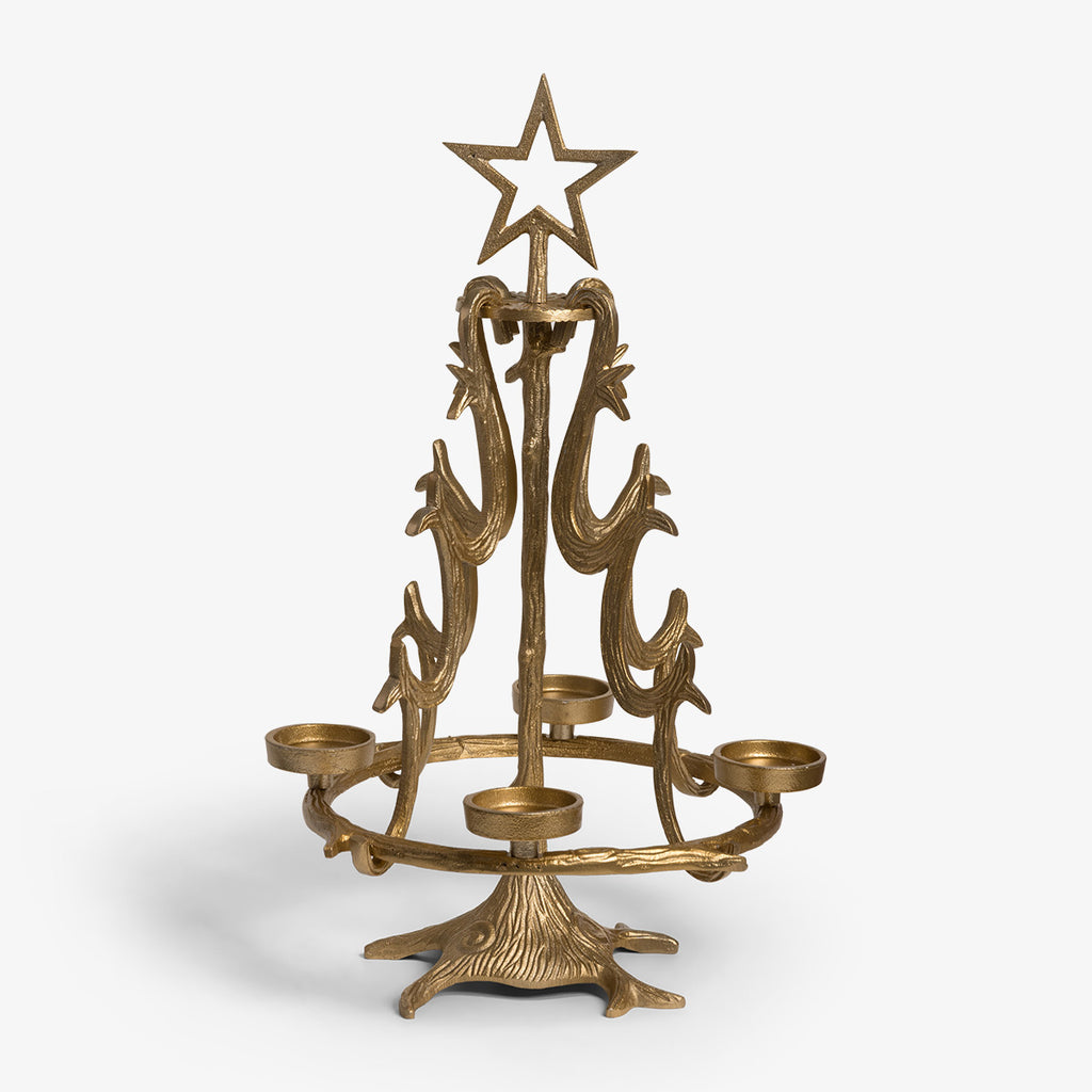 Christmas Tree Tea Light Holders Gold Front