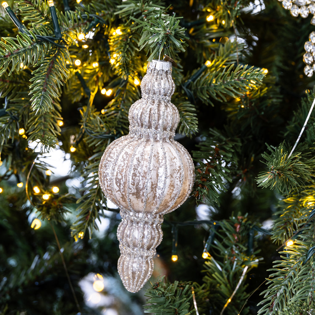 Drop Glass Bauble Sets Long White Styled