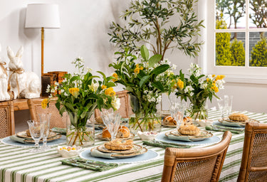 Easter Dining Table with Florals and Mini Chocolate Eggs with Pastel Napery