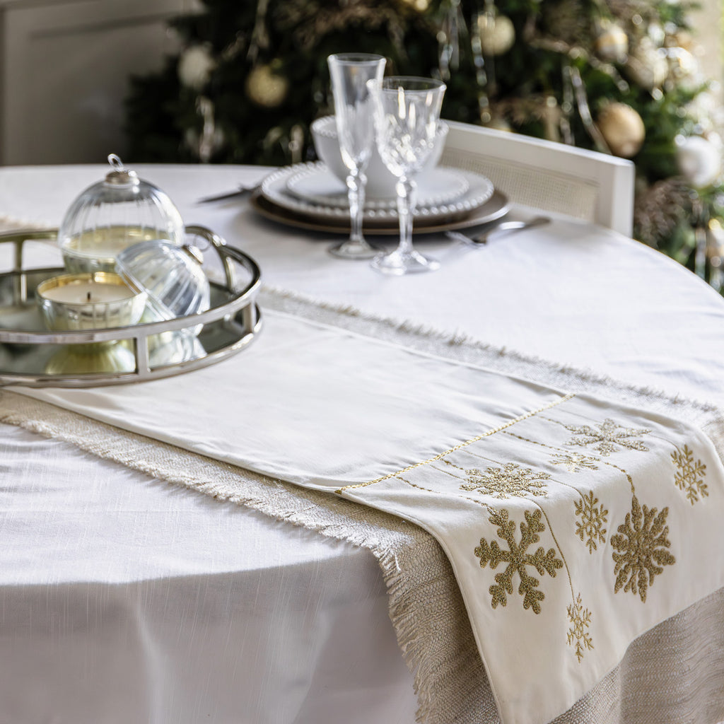 Snowflake Table Runner (Gold & White) Styled
