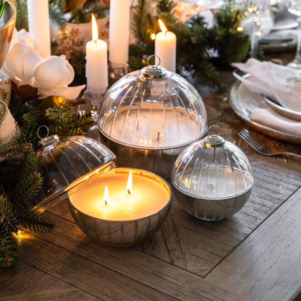 Etched Glass Candle Bauble Apple & Cinnamon Styled