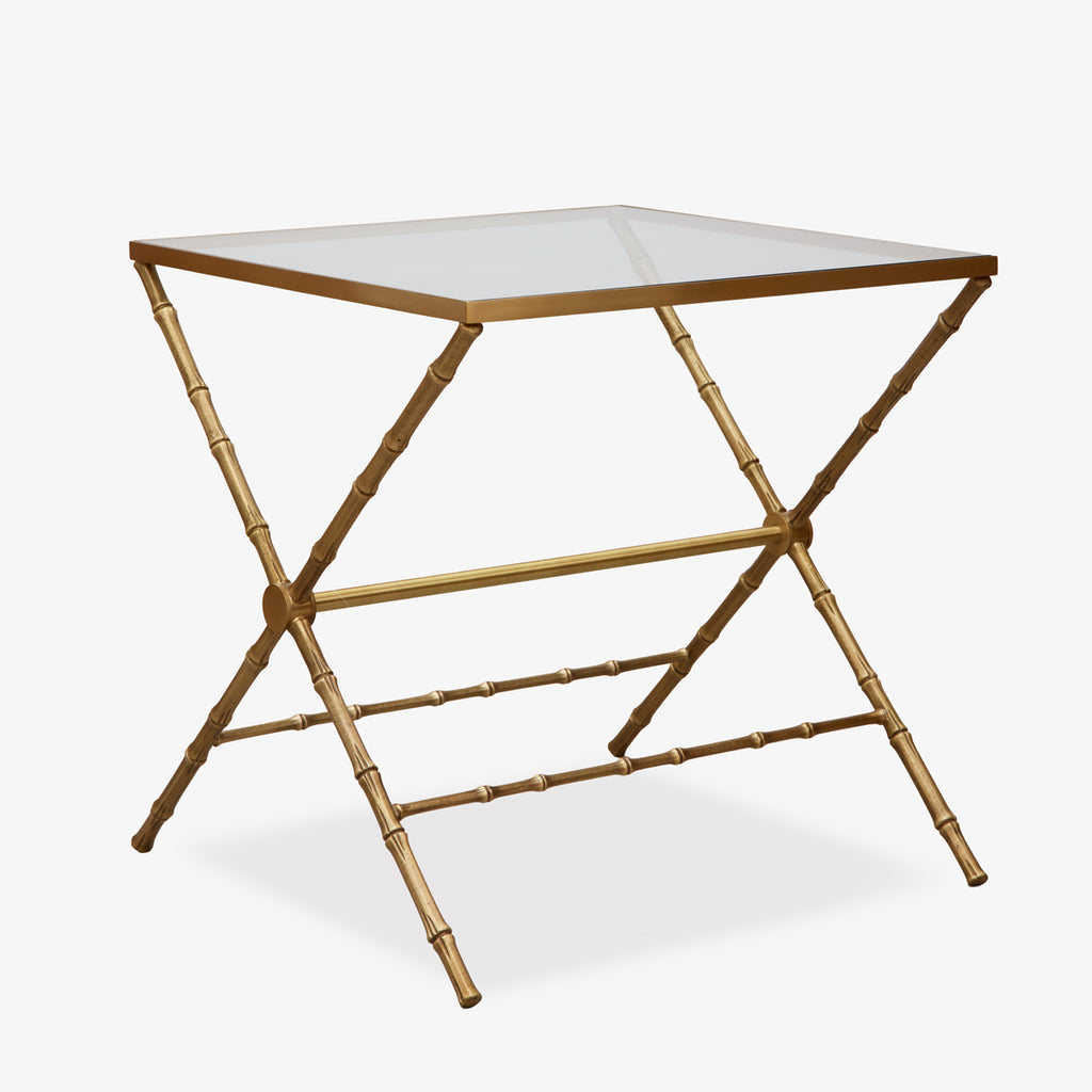 St Kitts Glass & Brass Bamboo Cross Leg Side Table Side View