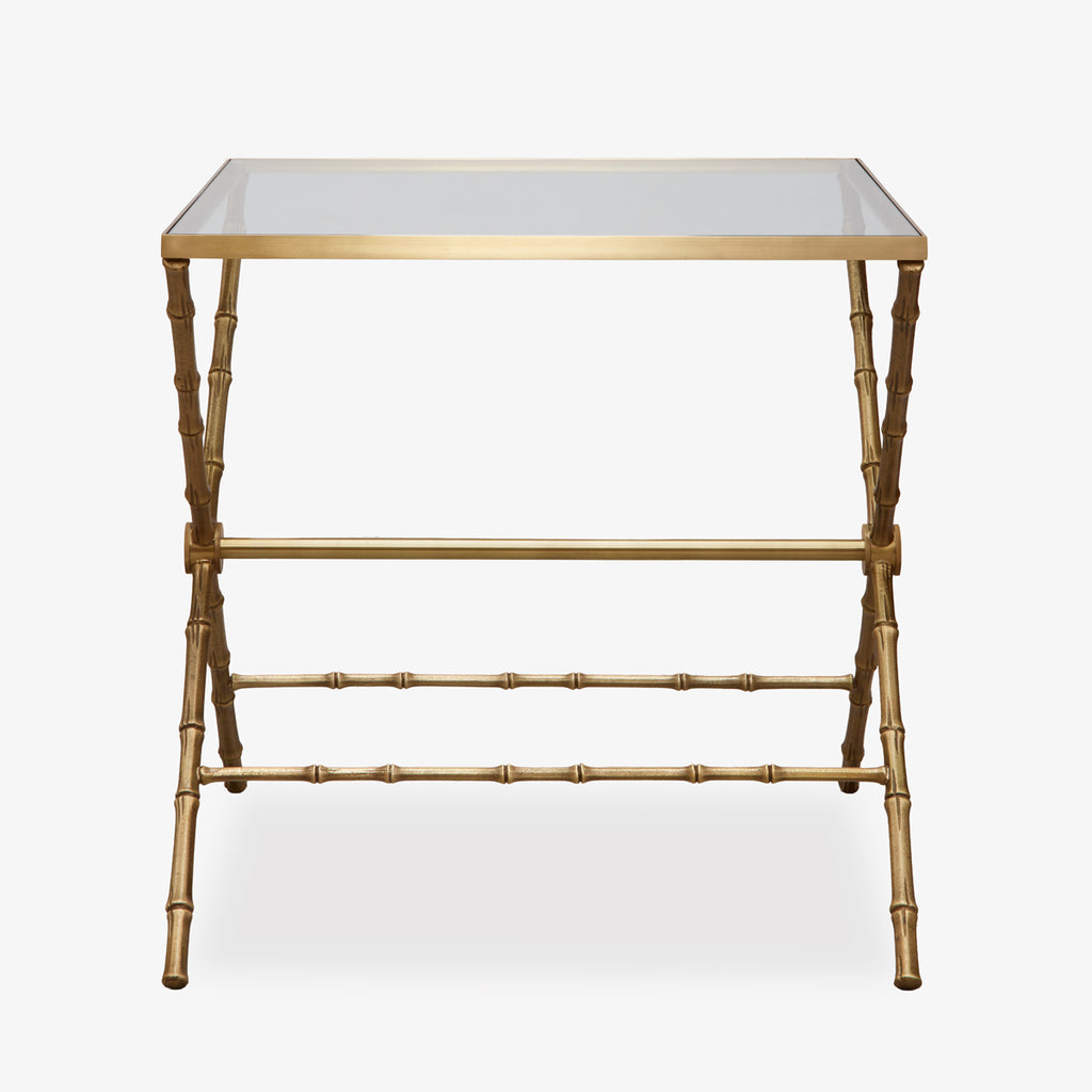 St Kitts Glass & Brass Bamboo Cross Leg Side Table Front View