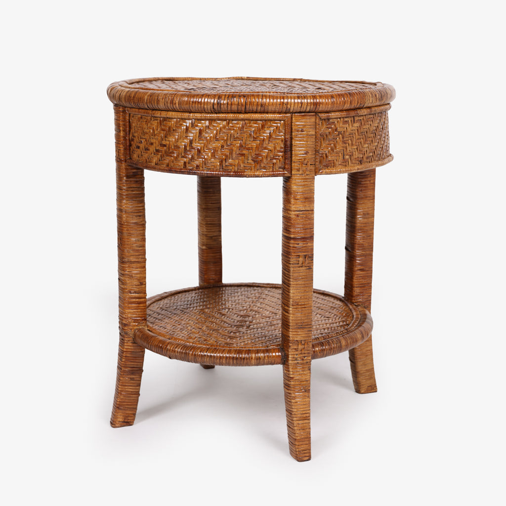 Rattan Round Side Table (Small, Brown)