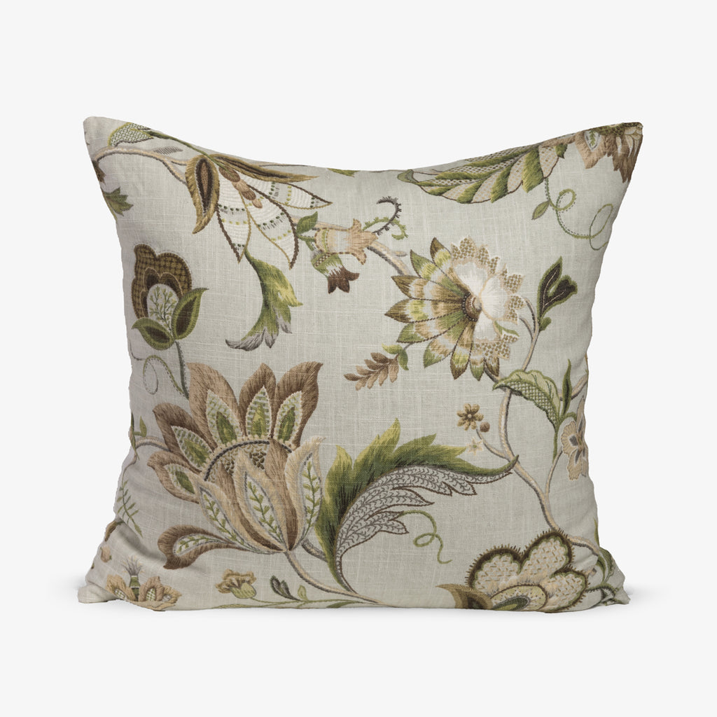 Botanical Green Cushion Cover With Off White Back