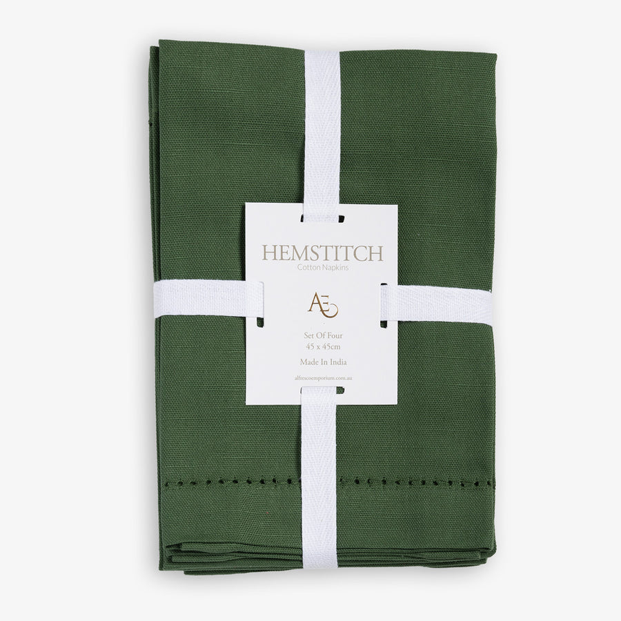 Green Hemstitch Napkins Set Of Four Front