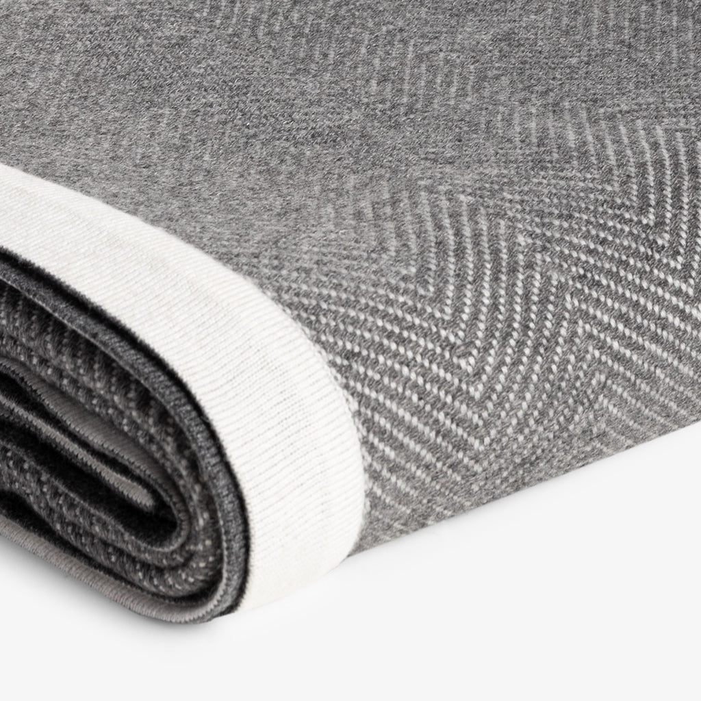 Herringbone Wool Reverse Throw Grey & Ivory