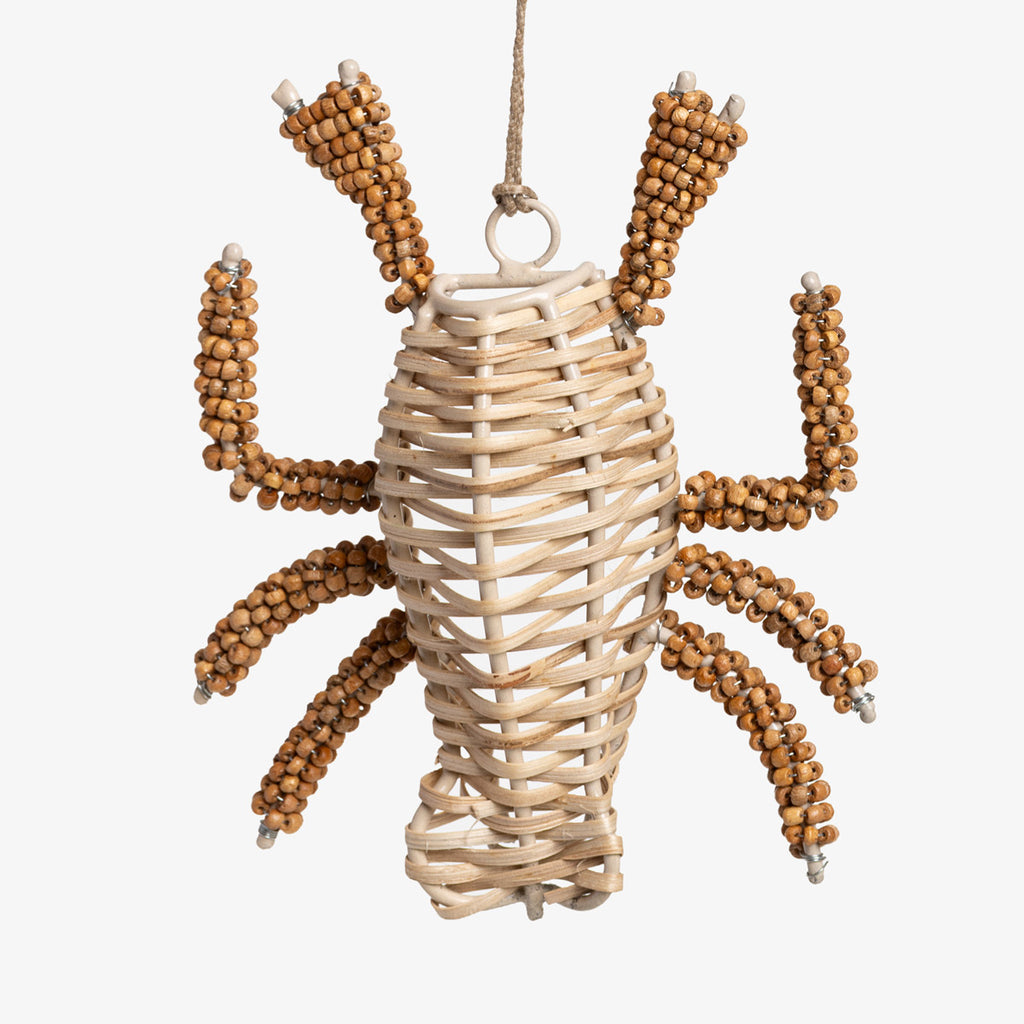 Jute And Wooden Bead Lobster Ornament 10cm Front