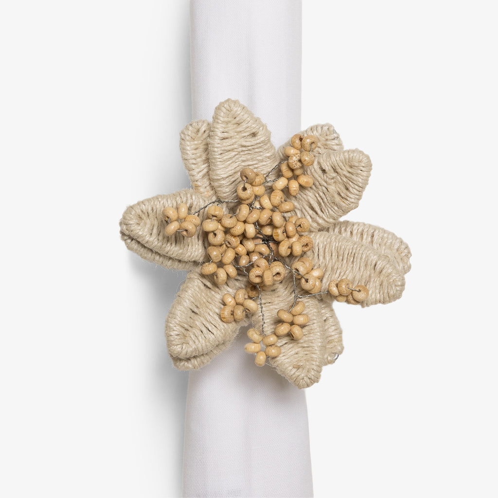Jute Flower Napkin Ring White