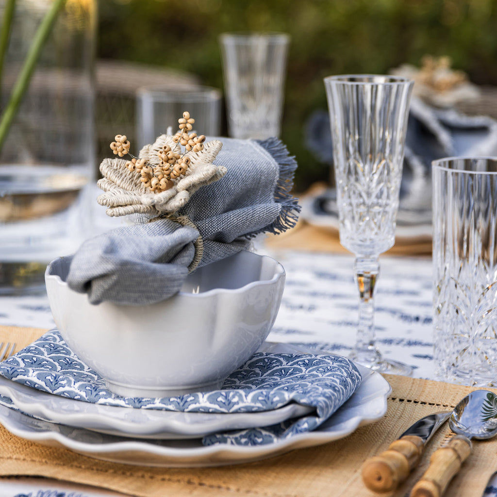 Jute Flower Napkin Ring White Styled