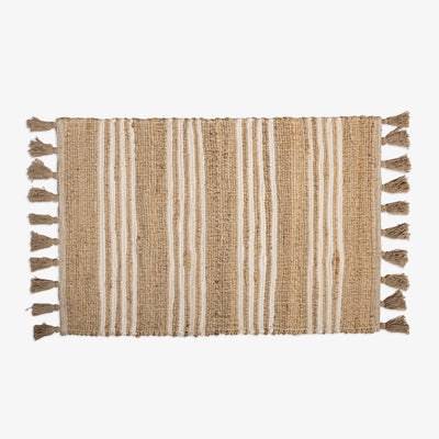 Jute Stripe Rugs With Tassels Natural Front