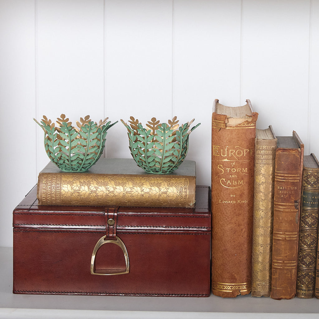 Leaf Candle Holder Green Patina Open Styled