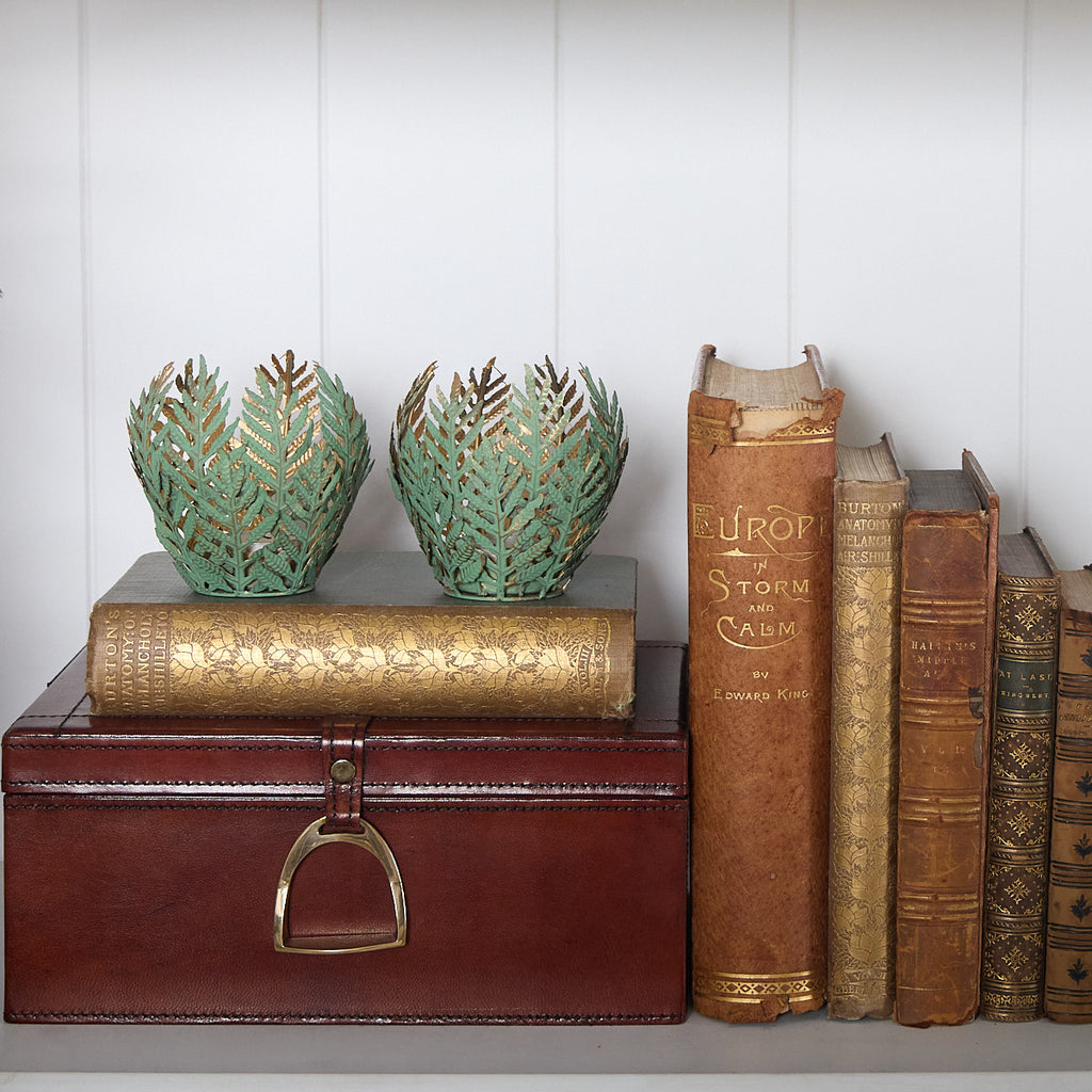 Leaf Candle Holder Green Patina Styled