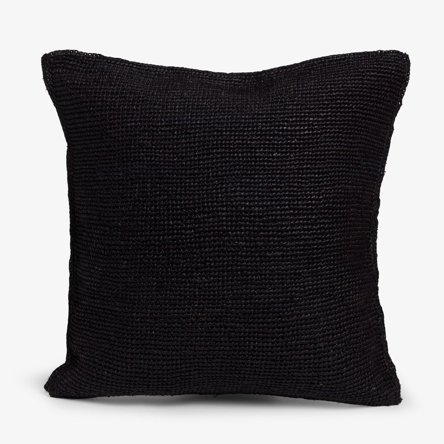 Madagascar Raffia Crochet Cushion Cover Black 55 x 55cm Front