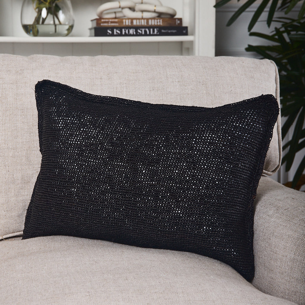 Madagascar Raffia Crochet Cushion Cover Black 60 x 40cm Styled On Lounge