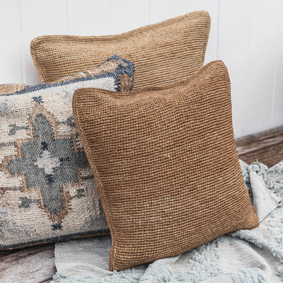 Madagascar Raffia Crochet Cushion Cover Tea 55 x 55cm Styled Outdoor