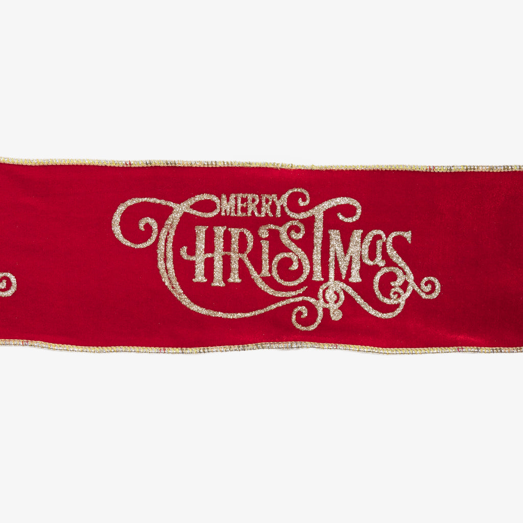Merry Christmas Velvet Wire Ribbon Red & Tartan 9m