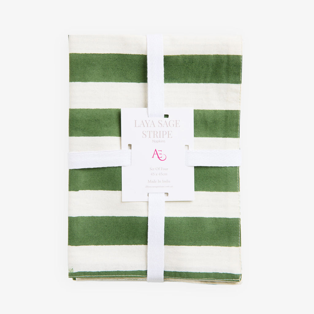 Laya Sage Wide Stripe Napkins (Set of 4) Front View Set of 4