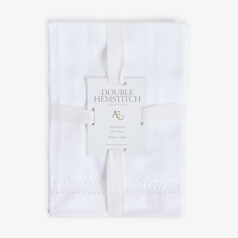 Double Hemstitch Napkins White (Set of 4) Front View