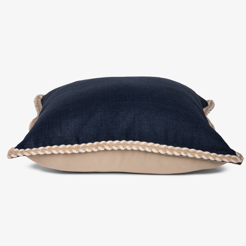 Navy Corsica Linen Cushion Cover Side