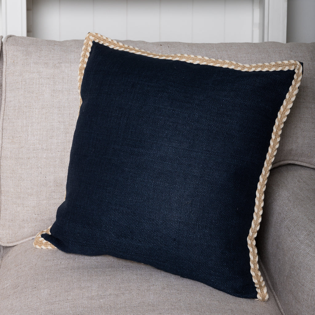 Corsica Linen Cushion Cover Navy Styled Single