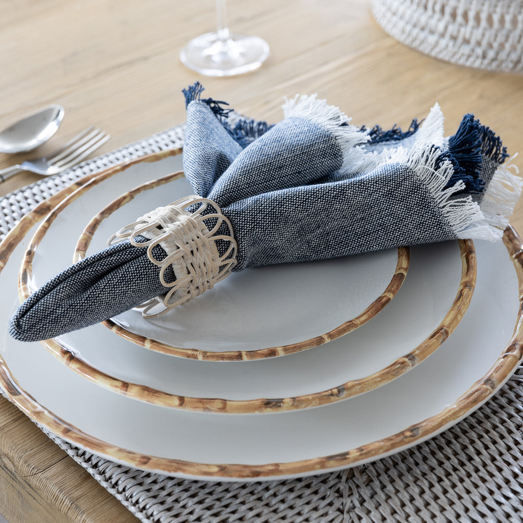 Fringed Napkin Navy & White Styled