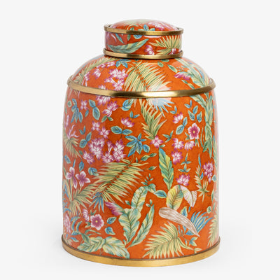 Orange Palm Round Pot With Lid Front