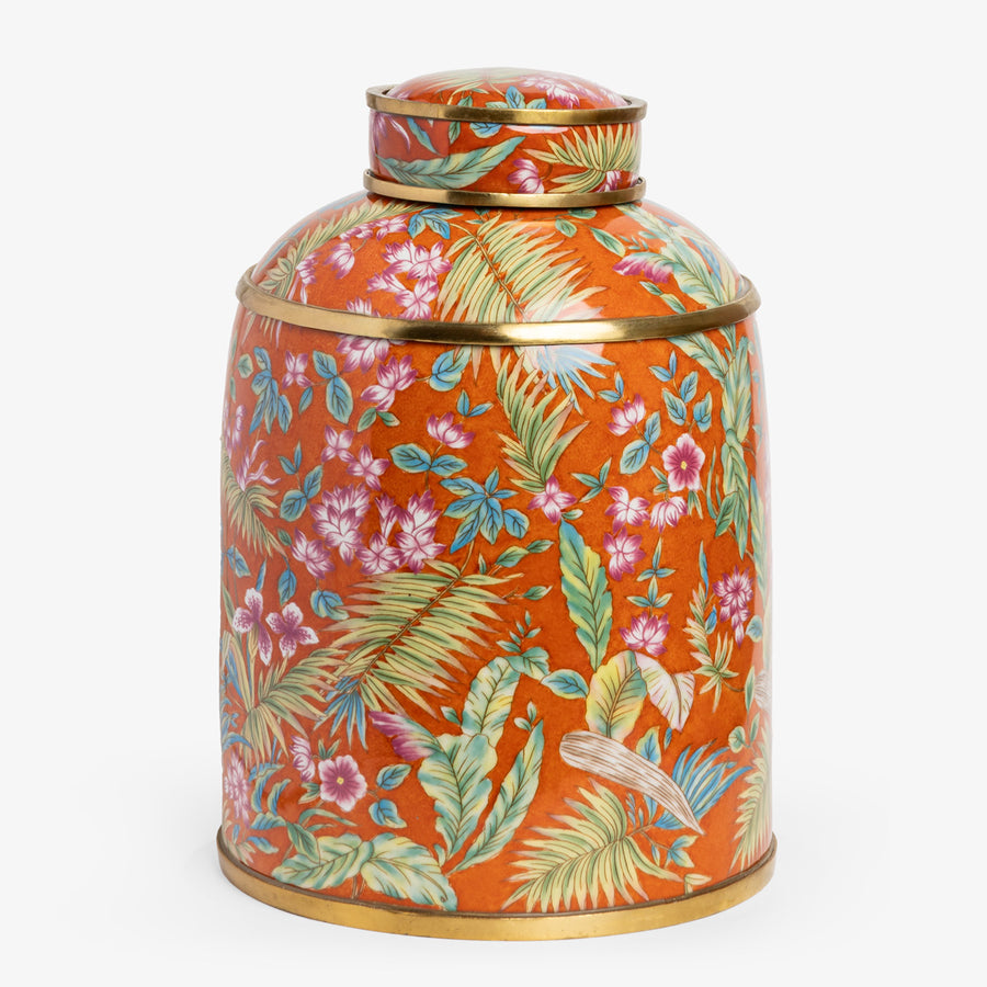 Orange Palm Round Pot With Lid Front