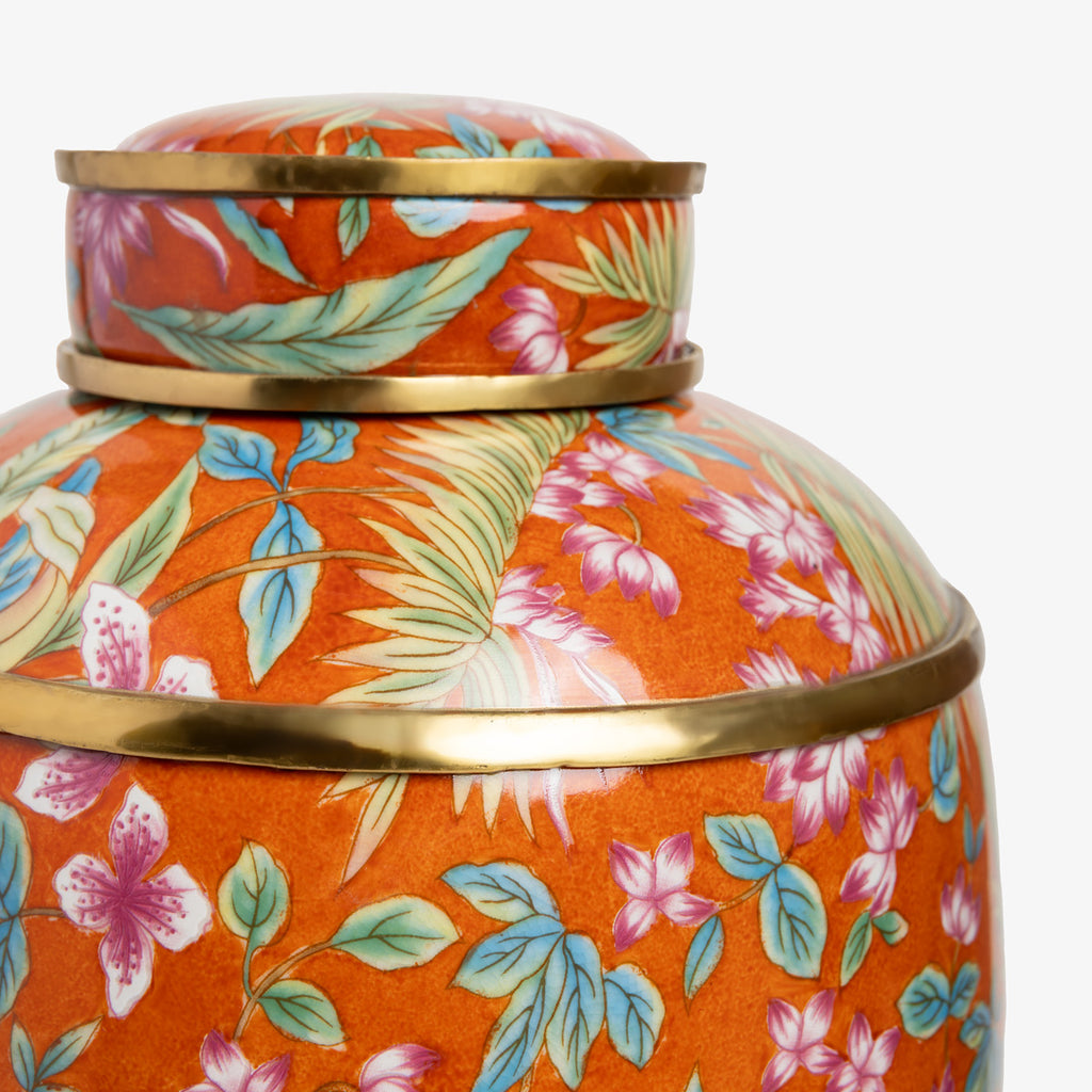 Orange Palm Round Pot With Lid Close Up