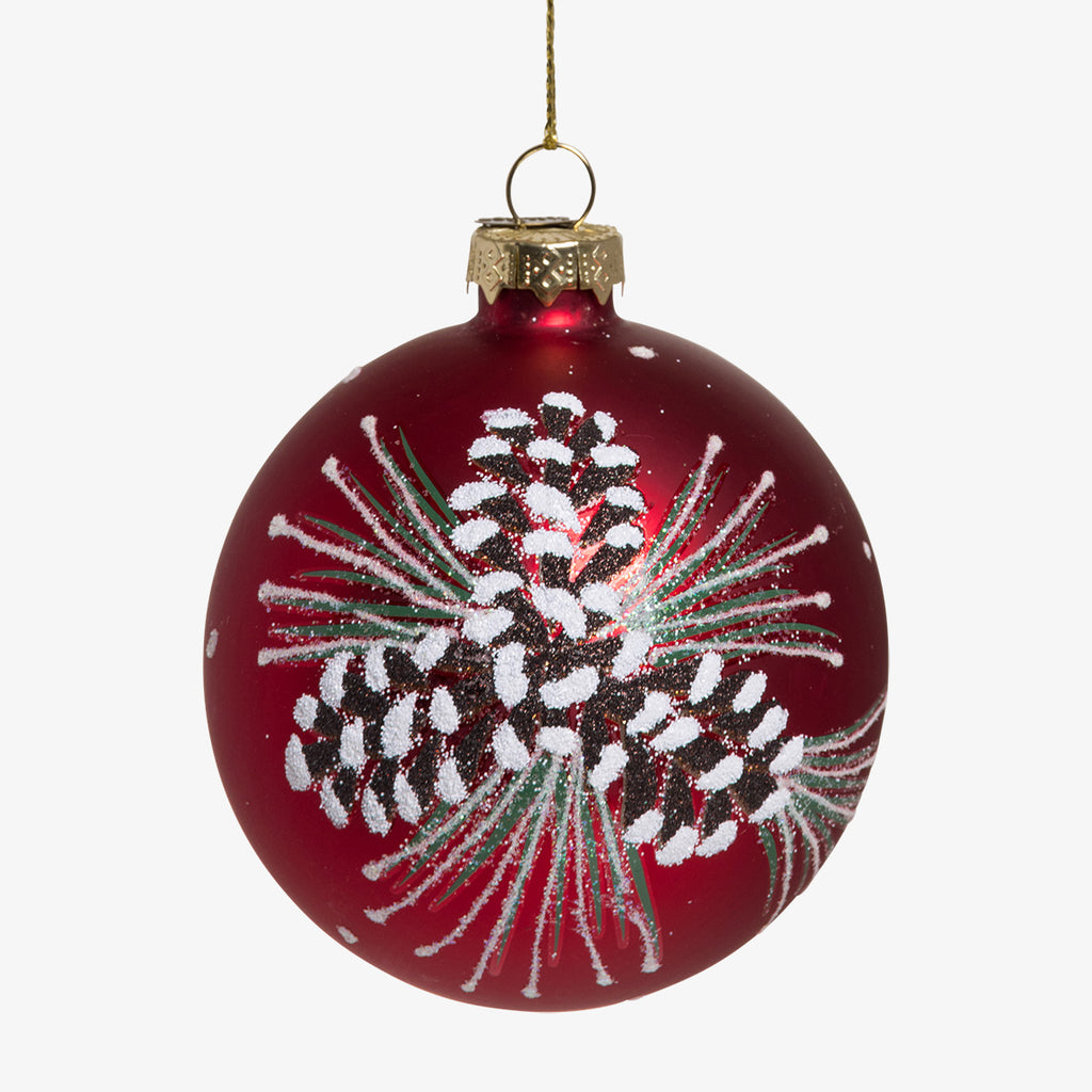 Pine Cone Glass Bauble Sets Red Front