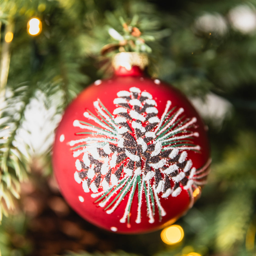 Pine Cone Glass Bauble Sets Red Styled