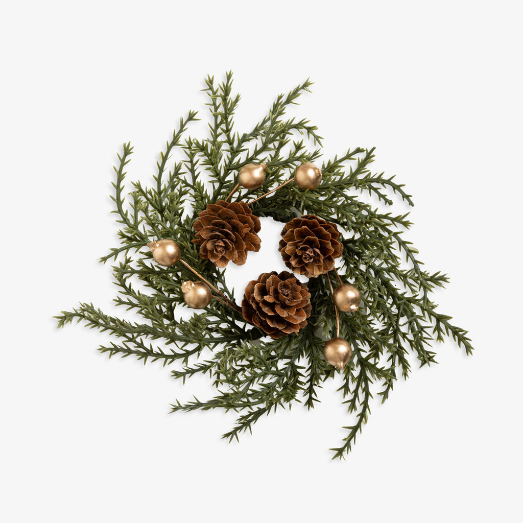 Pinecone & Gold Berry Candle Ring Small