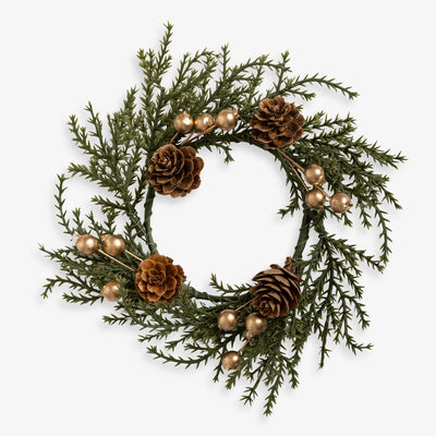 Pinecone & Gold Berry Candle Ring Large