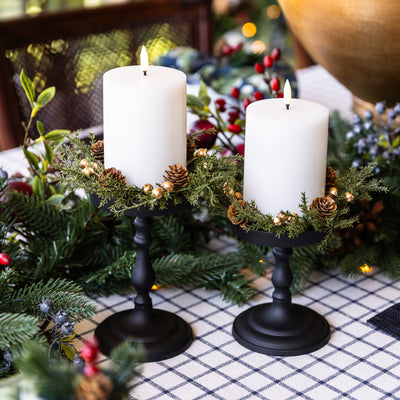 Pine Cone & Gold Berry Candle Rings Styled