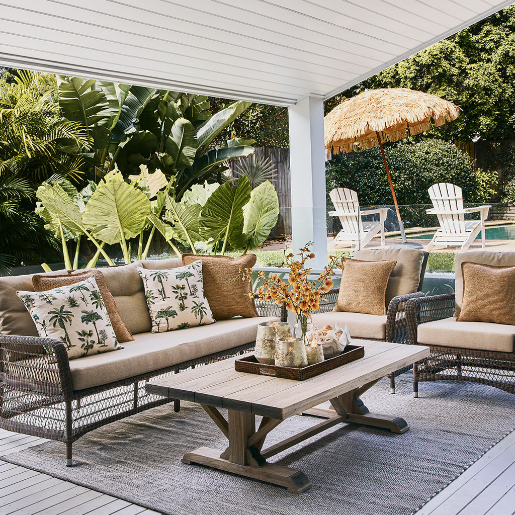 Taupe and White indoor outdoor rug