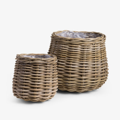 Rattan Bowl Baskets Grey Front