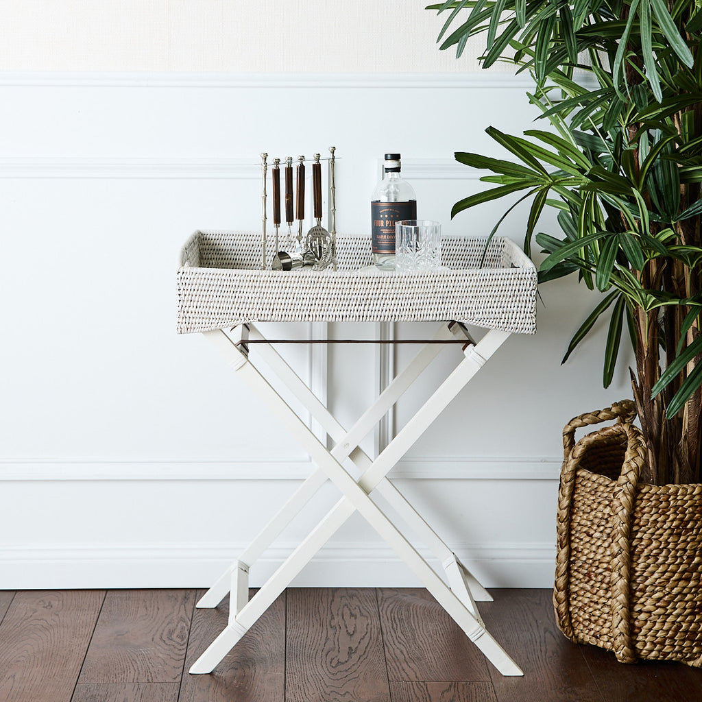 Rattan Butler's Tray White Styled