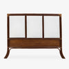 Rattan Indies Bedhead Brown With Custom White Linen Panels Front