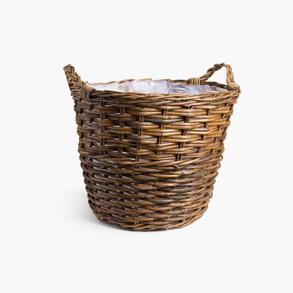 Rattan Round Baskets With Handle Brown