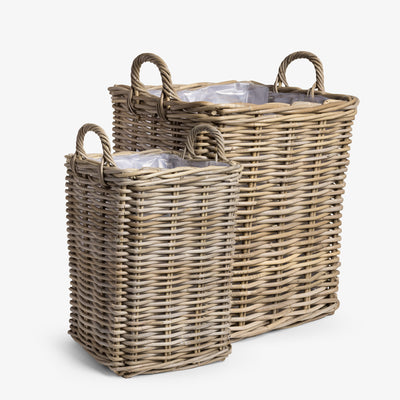Rattan Square Planter Baskets Grey Front