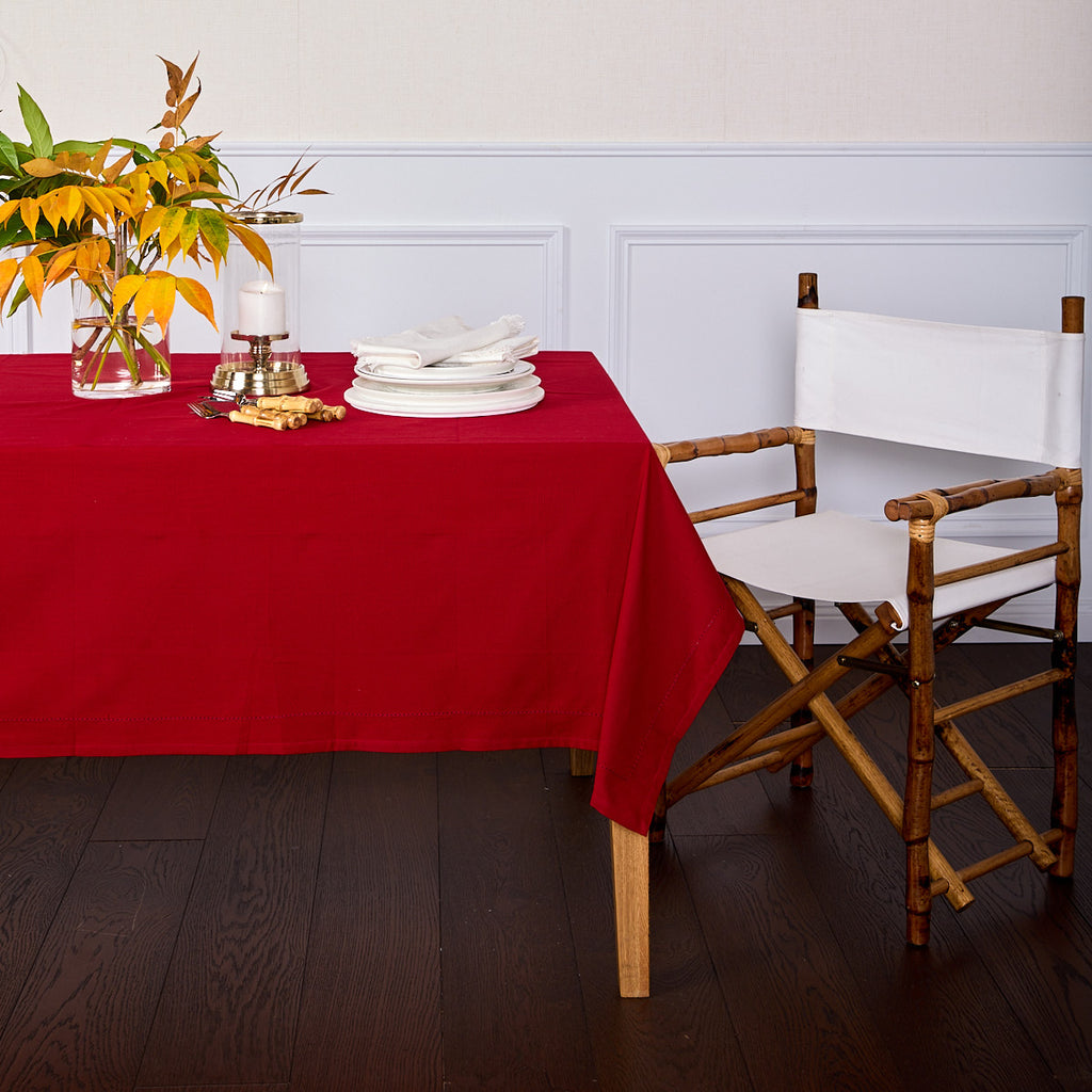 Hemstitch Tablecloths Red Styled