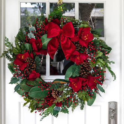 Velvet Bow (Red) Styled On Wreath