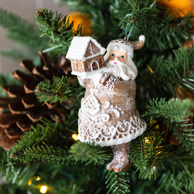 Gingerbread Santa With House Ornament Hanging Ornament Styled