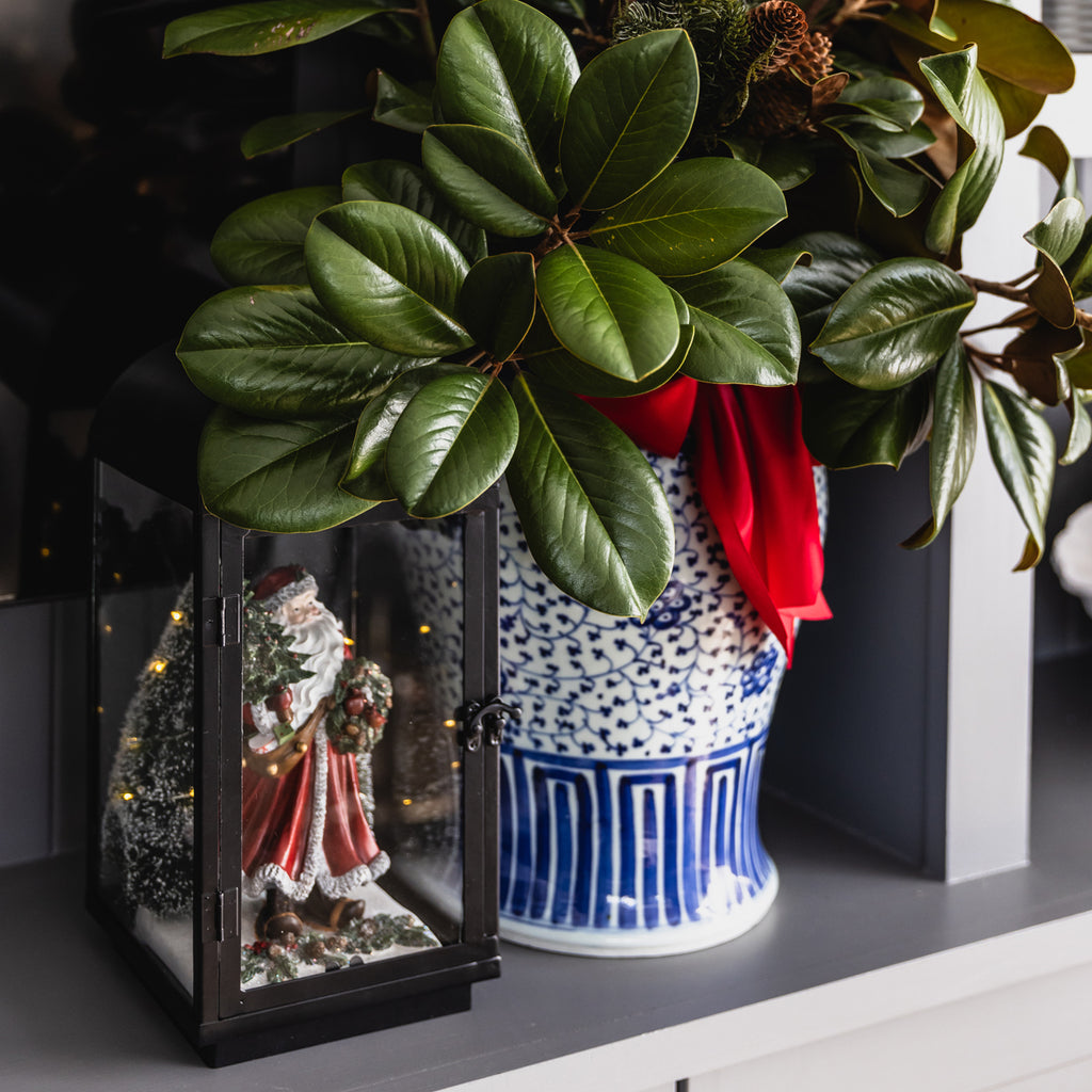 Santa Statue Black Lantern With LEDs Styled