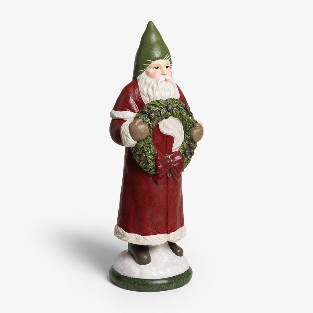 Santa Statue Holding LED Wreath Side